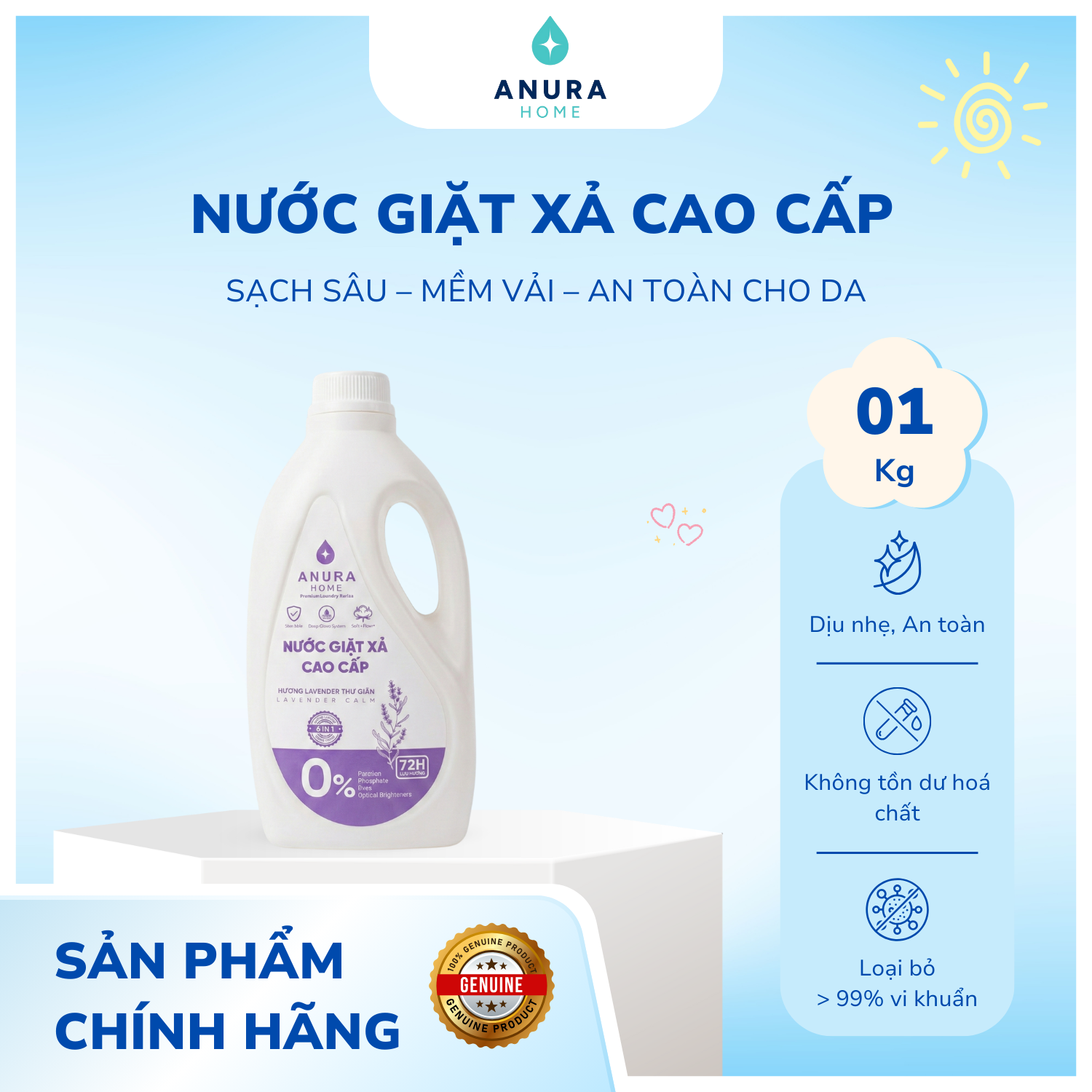 Nước giặt xả cao cấp-Hương Lavender Thư Giãn-TL 1kg