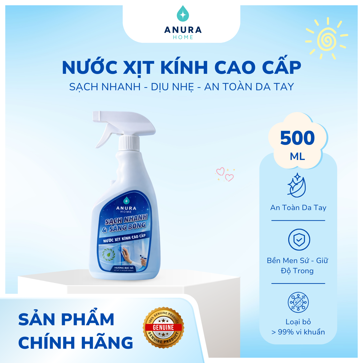 Xịt kính hương bạc hà-500ml